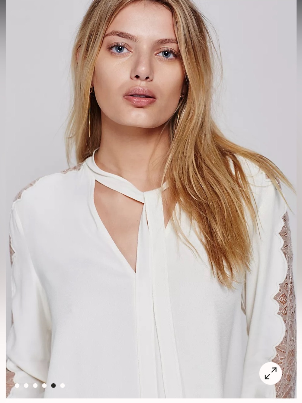 Free People women's Freya Tie Front Blouse lace long sleeve top size M cream - Picture 9 of 11